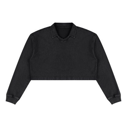 Women’s No Thanks Skeleton Vintage Wash Cropped Sweatshirt - Black