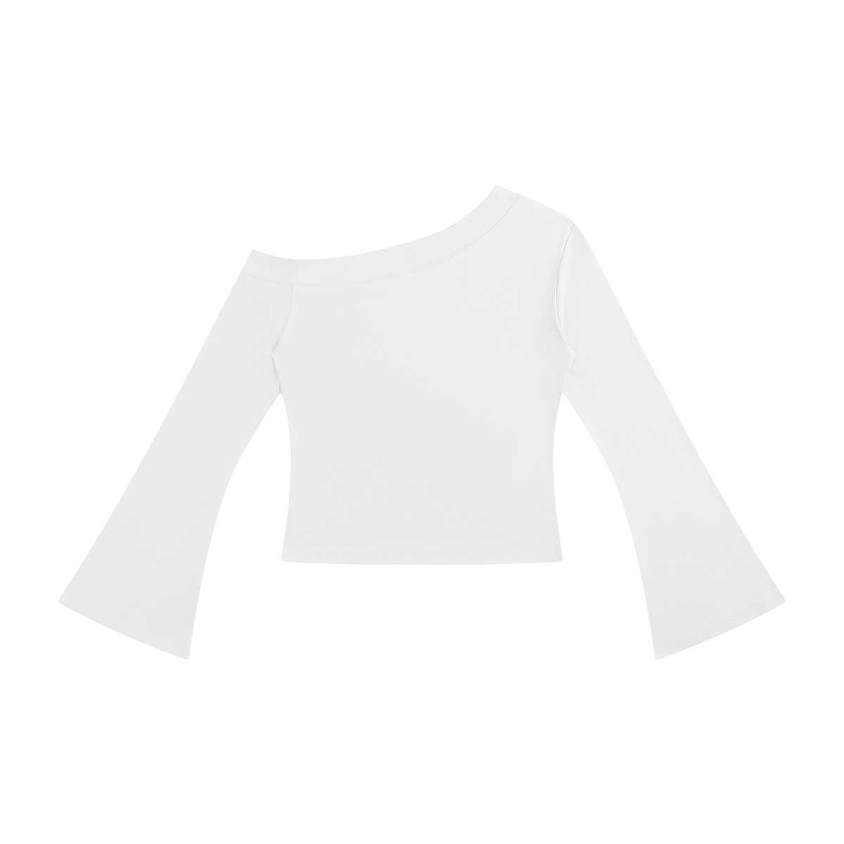 Women's Off-Shoulder Bell Sleeve T-Shirt in white, alternate angle
