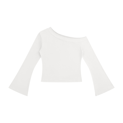 Women's Off-Shoulder Bell Sleeve T-Shirt in white