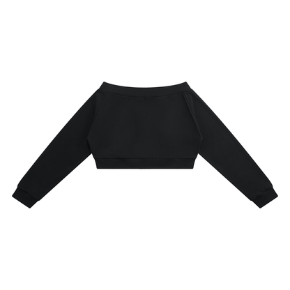 Women's Off-Shoulder Full Zip Hoodie in black, alternate angle