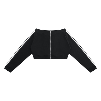 Women's Off-Shoulder Full Zip Hoodie in black