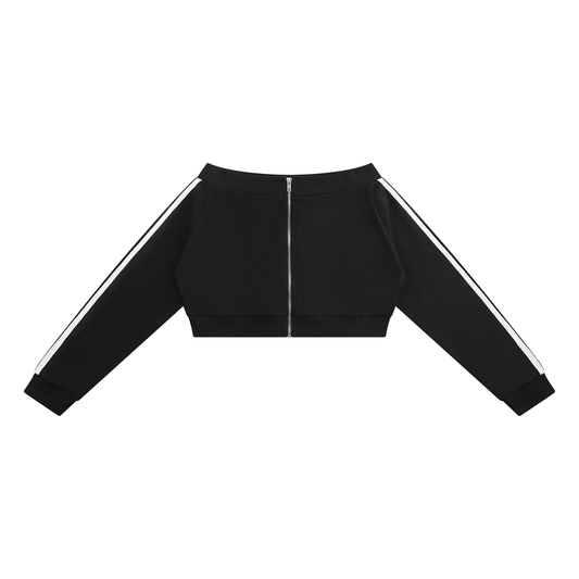 Women's Off-Shoulder Full Zip Hoodie in black