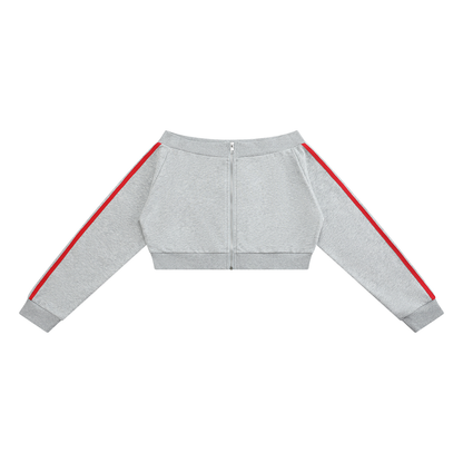 Women's Off-Shoulder Full Zip Hoodie in flower gray