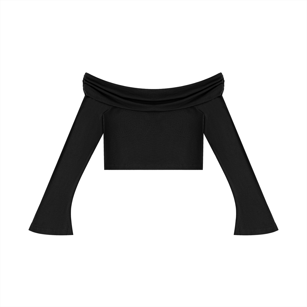 Women's Off-the-Shoulder Bell Sleeve Crop T-Shirt in black