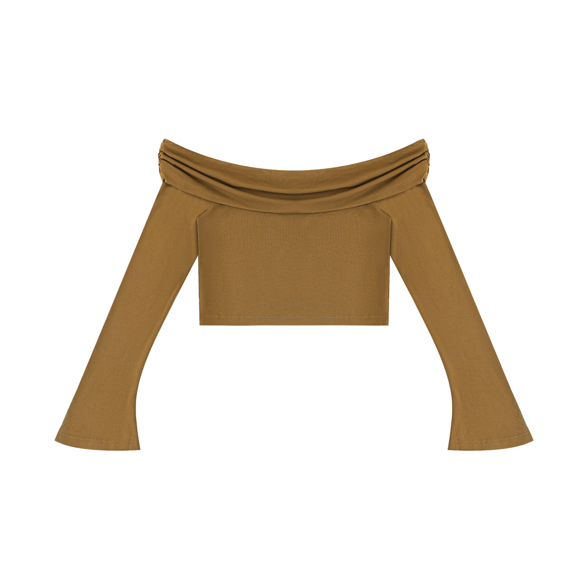 Women's Off-the-Shoulder Bell Sleeve Crop T-Shirt in brown