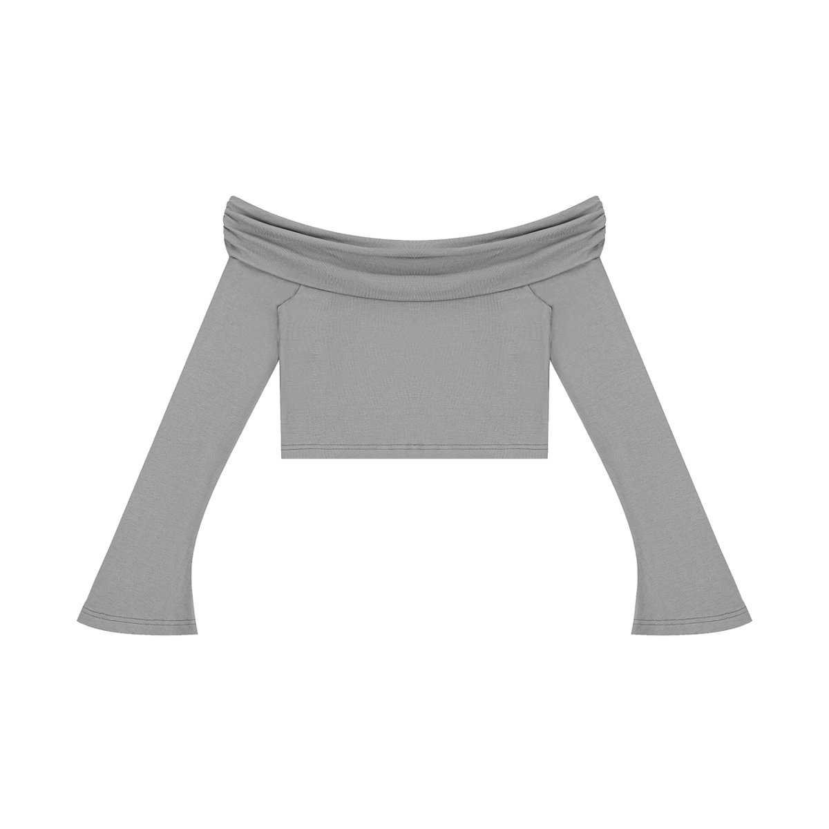 Women's Off-the-Shoulder Bell Sleeve Crop T-Shirt in gray