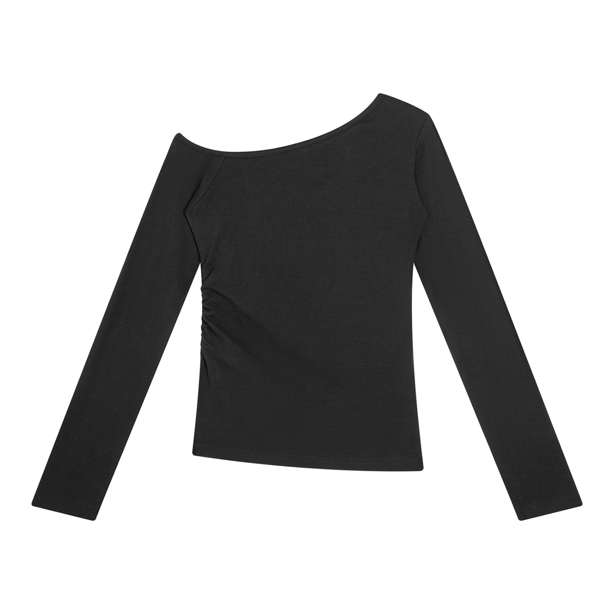 Women's Off-the-Shoulder Long Sleeve T-Shirt in black, alternate angle