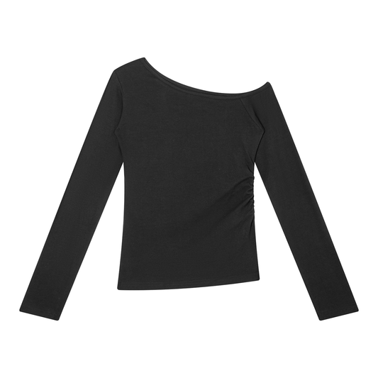 Women's Off-the-Shoulder Long Sleeve T-Shirt in black