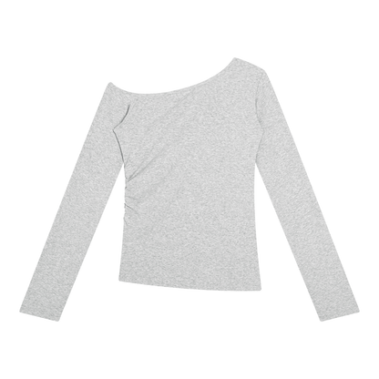 Women's Off-the-Shoulder Long Sleeve T-Shirt in flower gray, alternate angle