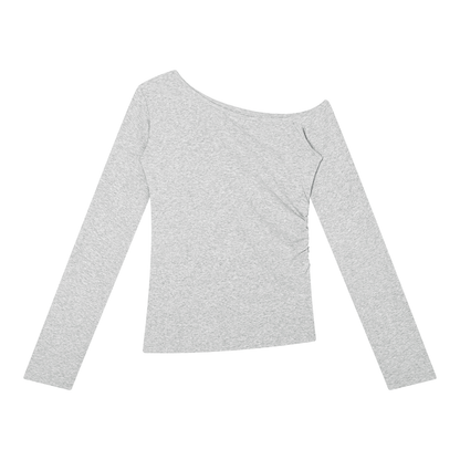 Women's Off-the-Shoulder Long Sleeve T-Shirt in flower gray