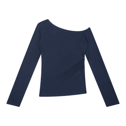 Women's Off-the-Shoulder Long Sleeve T-Shirt in navy blue