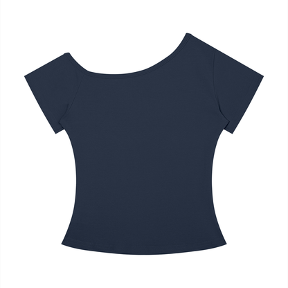 Women's Off-the-Shoulder T-Shirt in navy blue, alternate angle