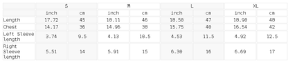 Size chart for the Women's Off-the-Shoulder T-Shirt
