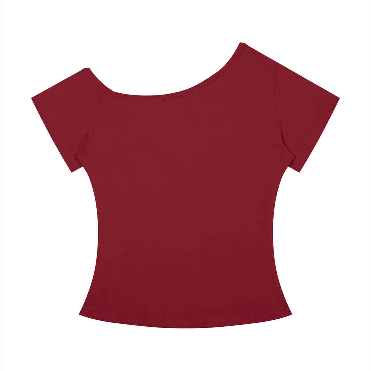 Women's Off-the-Shoulder T-Shirt in wine red, alternate angle