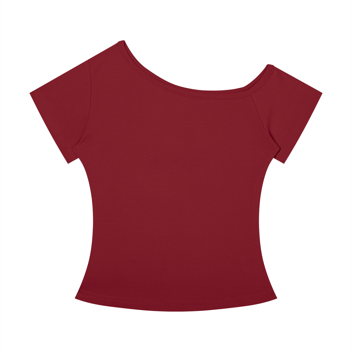 Women's Off-the-Shoulder T-Shirt in wine red