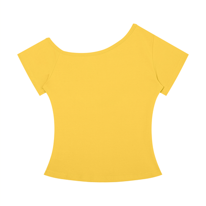 Women's Off-the-Shoulder T-Shirt in yellow, alternate angle