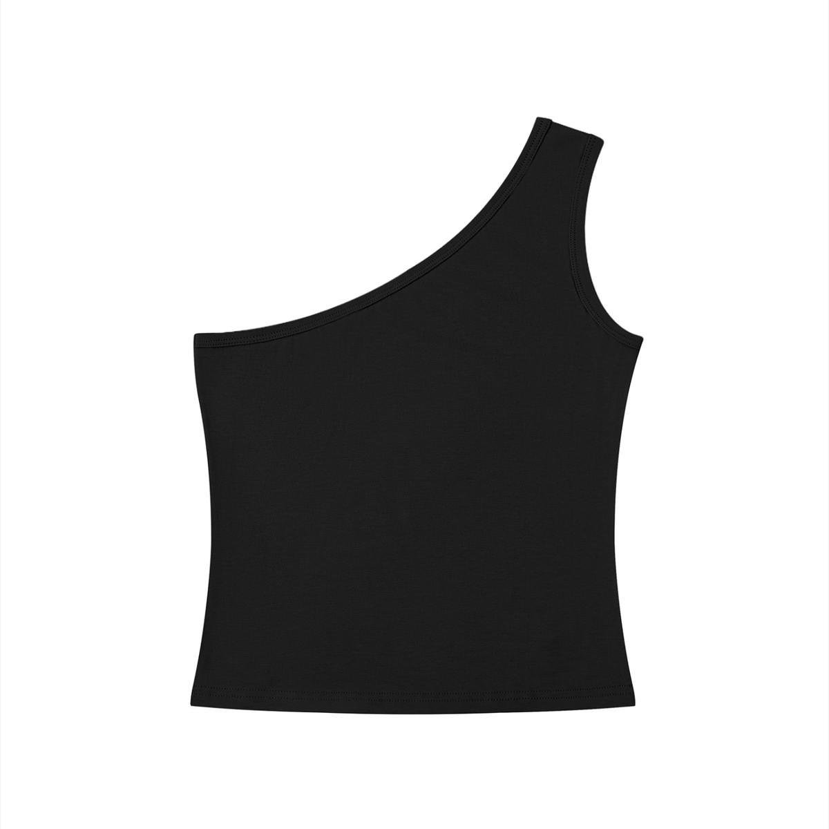 Women's One-Shoulder Crop Tank Top in black, alternate angle