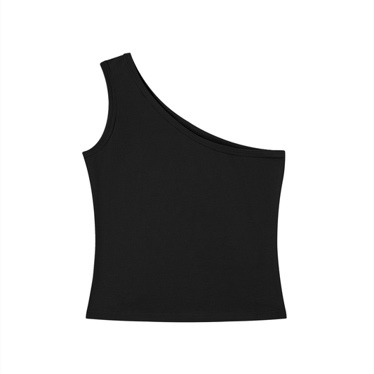 Women's One-Shoulder Crop Tank Top in black