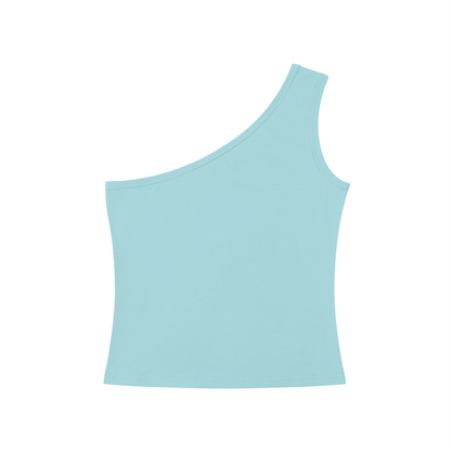 Women's One-Shoulder Crop Tank Top in gray blue, alternate angle