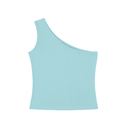 Women's One-Shoulder Crop Tank Top in gray blue