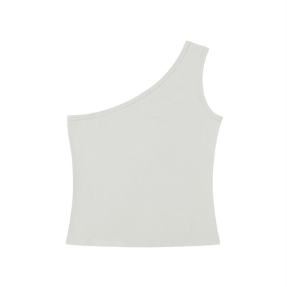 Women's One-Shoulder Crop Tank Top in light gray, alternate angle