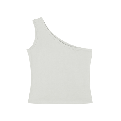 Women's One-Shoulder Crop Tank Top in light gray