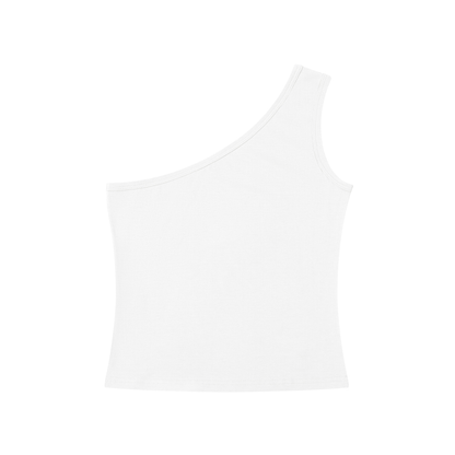 Women's One-Shoulder Crop Tank Top in white, alternate angle