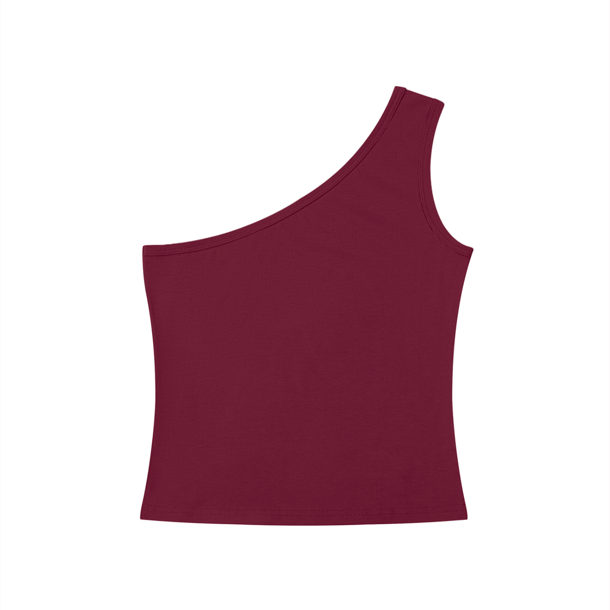 Women's One-Shoulder Crop Tank Top in wine red, alternate angle