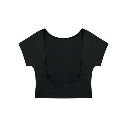 Women's Open-Back T-Shirt in black, alternate angle