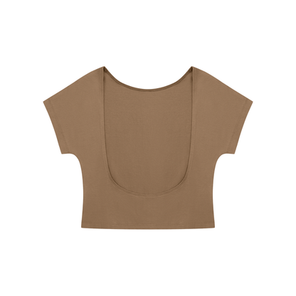 Women's Open-Back T-Shirt in coffee, alternate angle