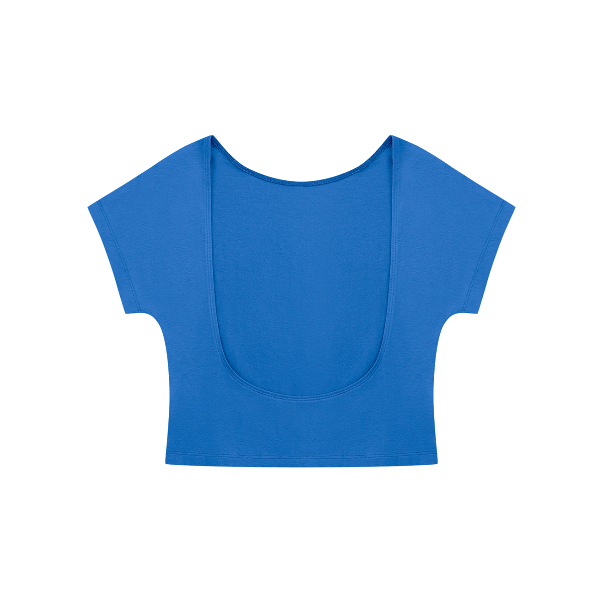 Women's Open-Back T-Shirt in colorful blue, alternate angle