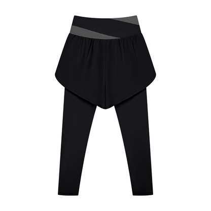 Women's Paneled High Waisted Yoga Leggings in black with dark gray, alternate angle
