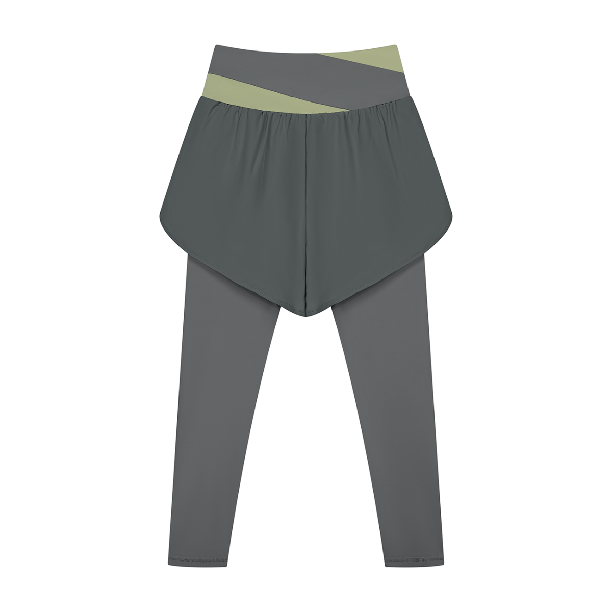 Women's Paneled High Waisted Yoga Leggings in dark gray with bean green, alternate angle