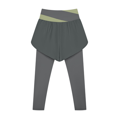 Women's Paneled High Waisted Yoga Leggings in dark gray with bean green, alternate angle