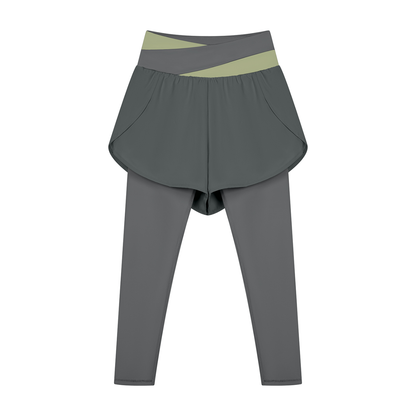 Women's Paneled High Waisted Yoga Leggings in dark gray with bean green