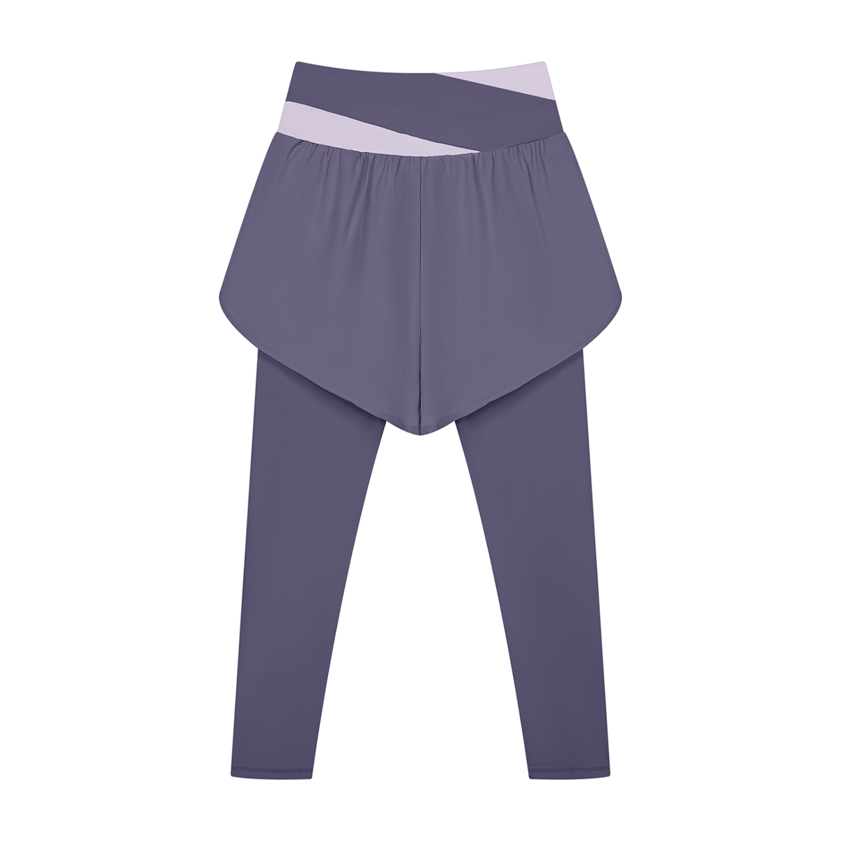Women's Paneled High Waisted Yoga Leggings in deep purple with light purple, alternate angle