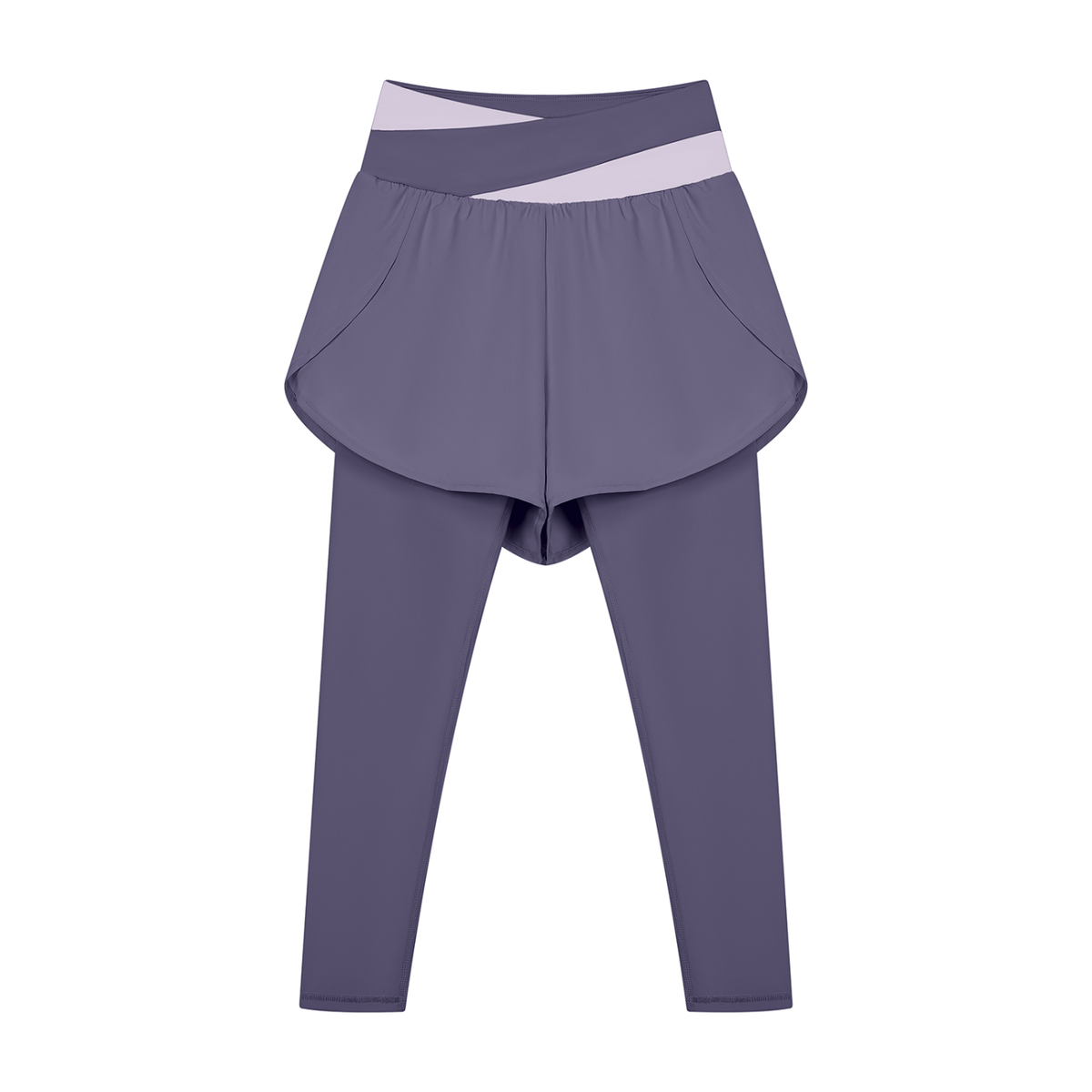 Women's Paneled High Waisted Yoga Leggings in deep purple with light purple