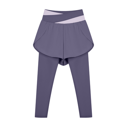 Women's Paneled High Waisted Yoga Leggings in deep purple with light purple