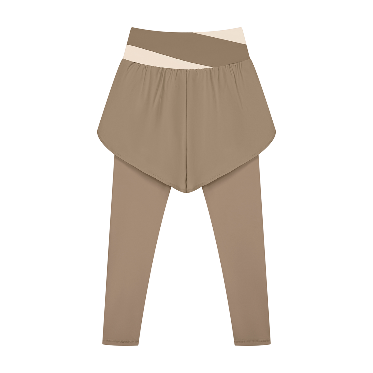 Women's Paneled High Waisted Yoga Leggings in light coffee with apricot, alternate angle
