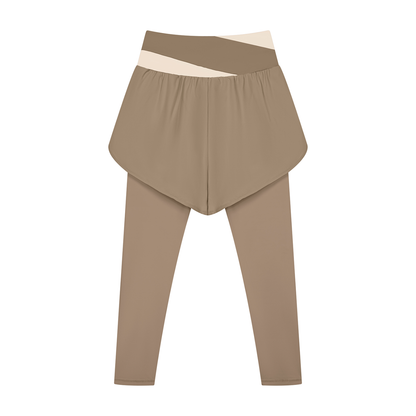 Women's Paneled High Waisted Yoga Leggings in light coffee with apricot, alternate angle