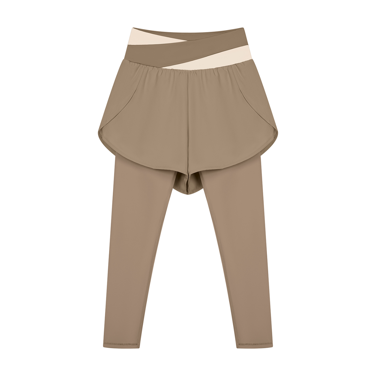 Women's Paneled High Waisted Yoga Leggings in light coffee with apricot