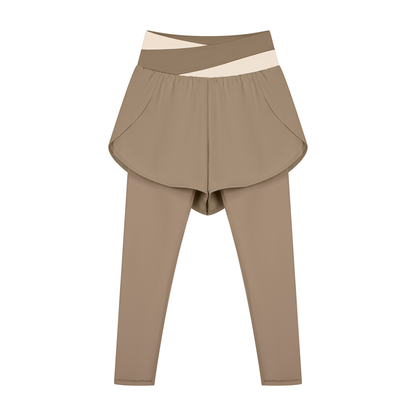 Women's Paneled High Waisted Yoga Leggings in light coffee with apricot
