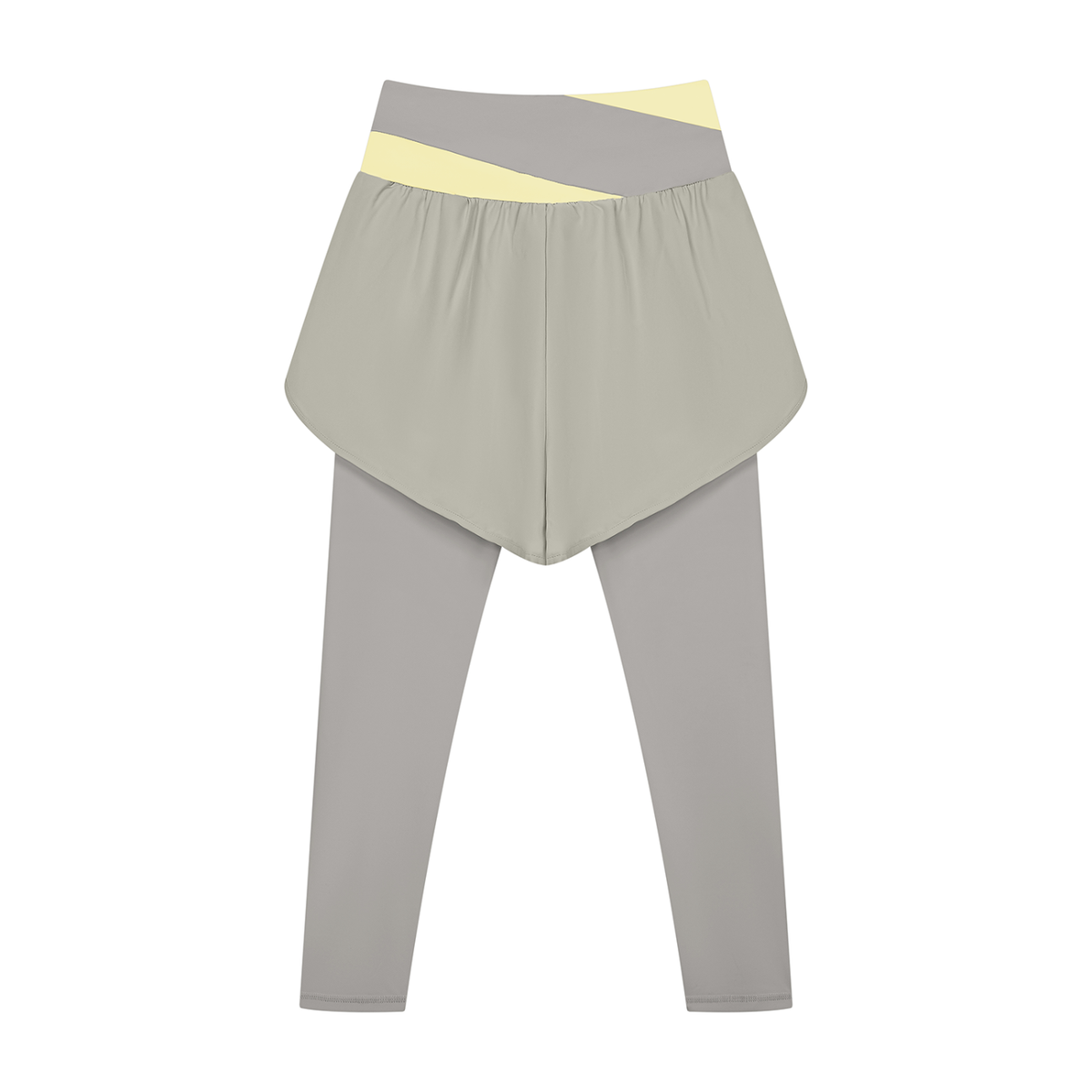 Women's Paneled High Waisted Yoga Leggings in light gray with light yellow, alternate angle