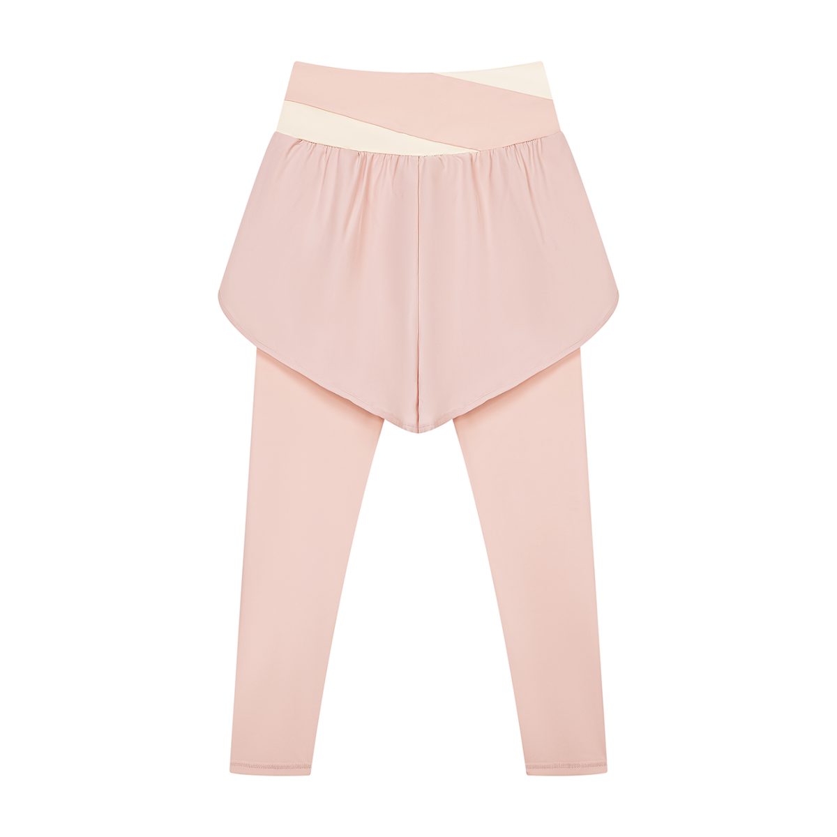 Women's Paneled High Waisted Yoga Leggings in light pink with apricot, alternate angle