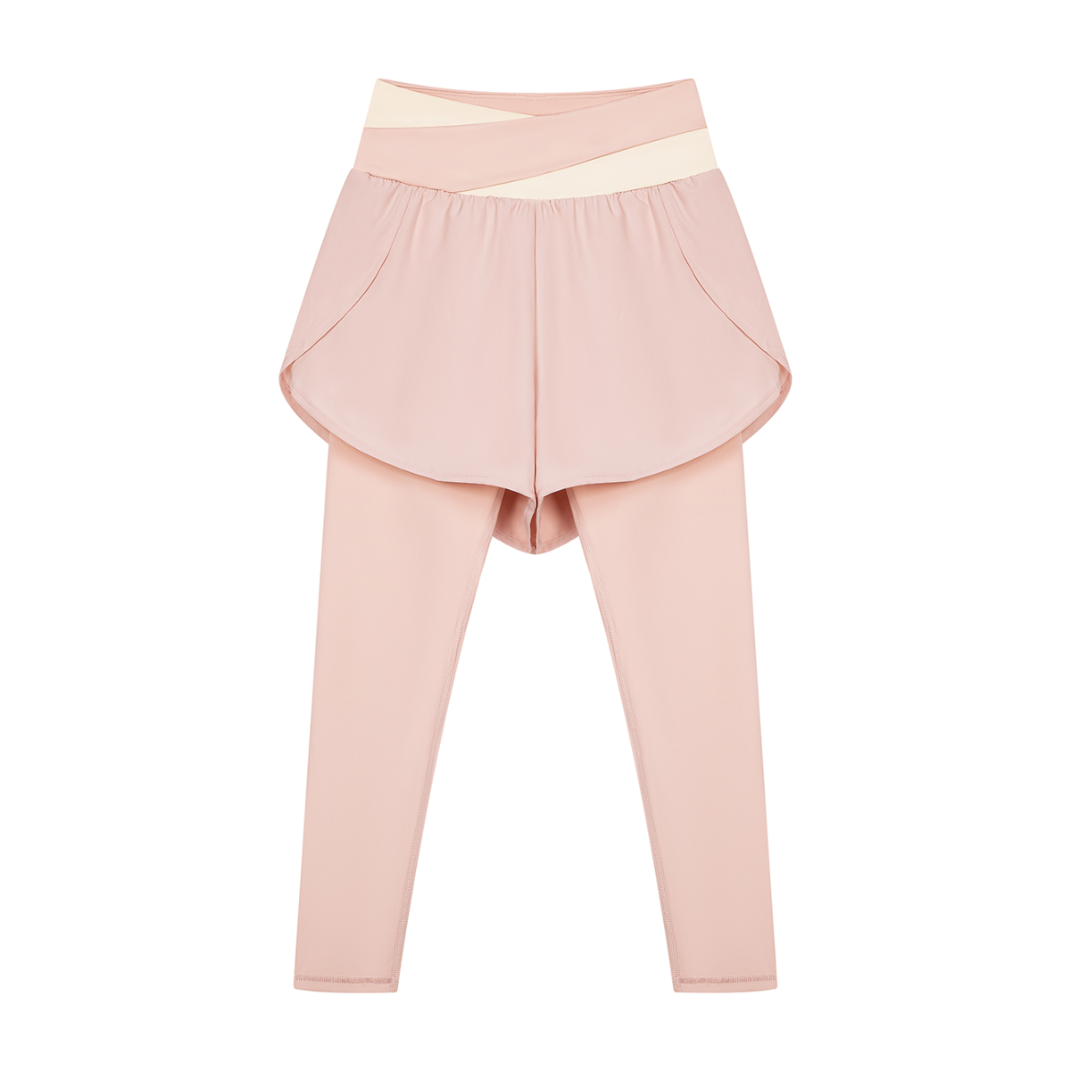 Women's Paneled High Waisted Yoga Leggings in light pink with apricot