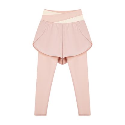 Women's Paneled High Waisted Yoga Leggings in light pink with apricot