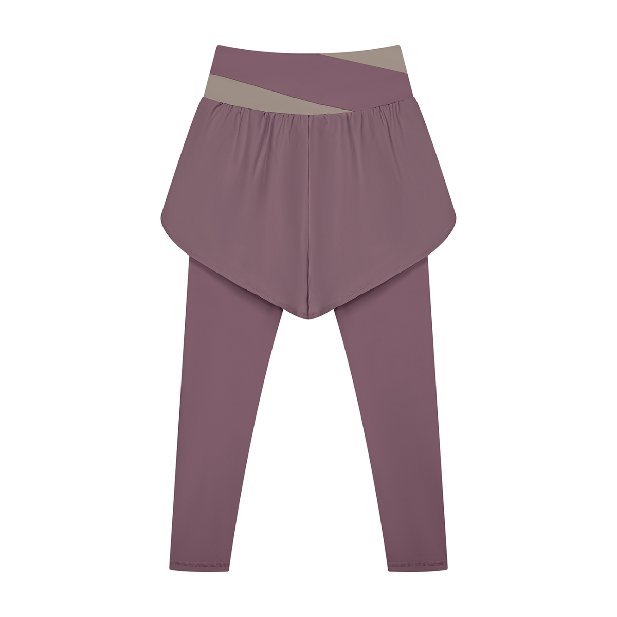 Women's Paneled High Waisted Yoga Leggings in misty purple with gray purple, alternate angle