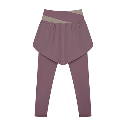 Women's Paneled High Waisted Yoga Leggings in misty purple with gray purple, alternate angle