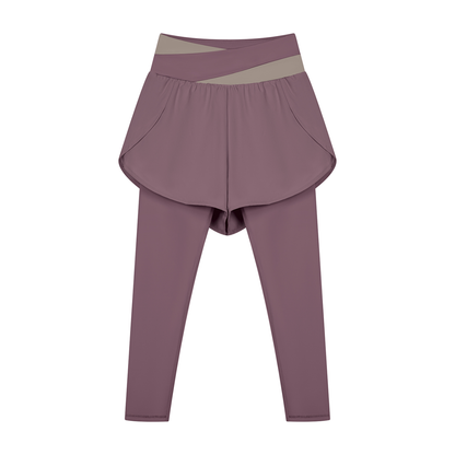 Women's Paneled High Waisted Yoga Leggings in misty purple with gray purple