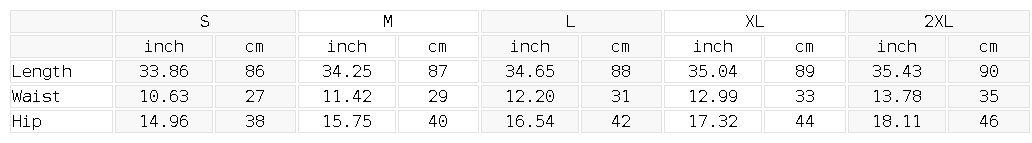 Size chart for the Women's Paneled High Waisted Yoga Leggings